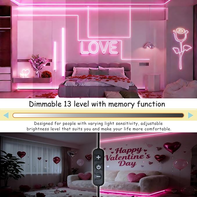 Pink 30ft Led Lights Strip Valentines Day Decor Rope Lights Easy DIY Princess Bedroom Cuttable Strip Lights for Baby Room Bathroom Living Room Kitchen Ceiling Wall Vanity Mirror Decoration