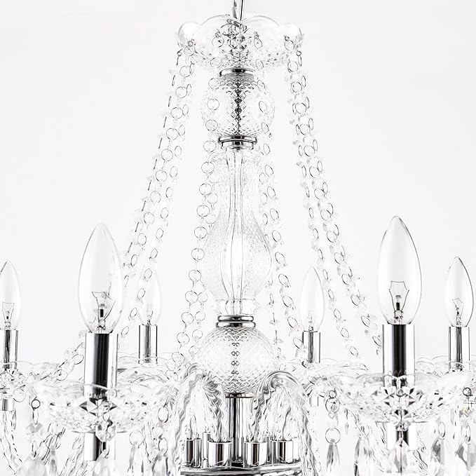 PAPAYA Plug in Crystal Chandeliers Clear Chandelier 25 * 27.5in 10-Light Modern Pendant Ceiling Lighting Fixture with Acrylic Crystals & Beads for Girls Room,Living Room,Kitchen Island,Entryway.