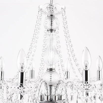 PAPAYA Plug in Crystal Chandeliers Clear Chandelier 25 * 27.5in 10-Light Modern Pendant Ceiling Lighting Fixture with Acrylic Crystals & Beads for Girls Room,Living Room,Kitchen Island,Entryway.