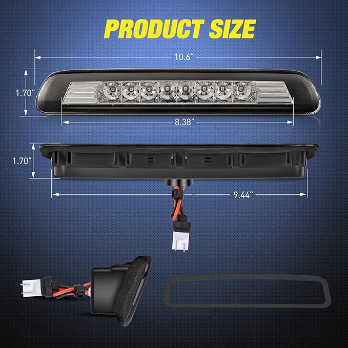 Nilight Third Brake Light Tail High Mount 3rd Stop Lights Smoked Lens Compatible with Toyota 4Runner 2003 2004 2005 2006 2007 2008 2009 Non-Spoiler Version Van SUV Rear Center Cab Lamp