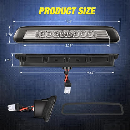 Nilight Third Brake Light Tail High Mount 3rd Stop Lights Smoked Lens Compatible with Toyota 4Runner 2003 2004 2005 2006 2007 2008 2009 Non-Spoiler Version Van SUV Rear Center Cab Lamp