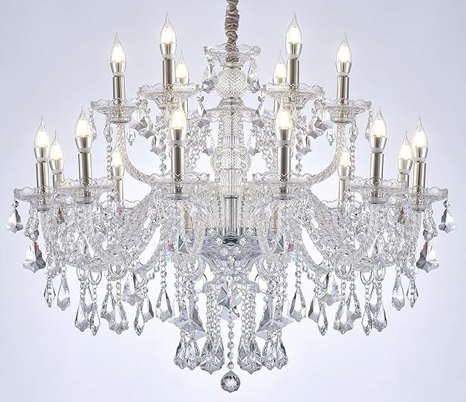 Clear 18 Lights K9 Crystal Chandelier,Chandeliers for Dining Room,Bedroom,Living Room, Candle Pendant Lamp Ceiling Lighting, 39 inch x32 Inch (Color: Clear) with 18pcs 5W E12 LED Bulbs.