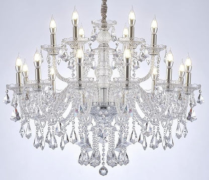 Clear 18 Lights K9 Crystal Chandelier,Chandeliers for Dining Room,Bedroom,Living Room, Candle Pendant Lamp Ceiling Lighting, 39 inch x32 Inch (Color: Clear) with 18pcs 5W E12 LED Bulbs.