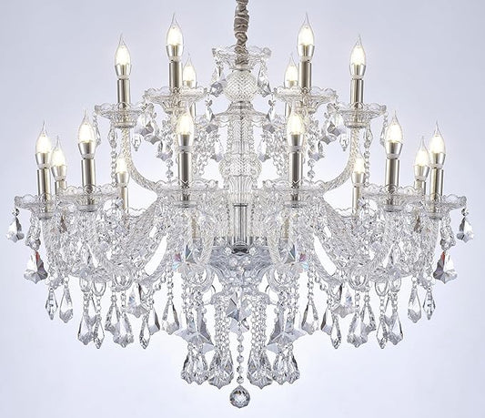 Clear 18 Lights K9 Crystal Chandelier,Chandeliers for Dining Room,Bedroom,Living Room, Candle Pendant Lamp Ceiling Lighting, 39 inch x32 Inch (Color: Clear) with 18pcs 5W E12 LED Bulbs.