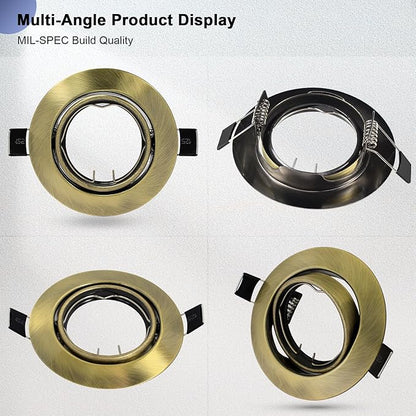 6 Pack Recessed Ceiling Downlight Fitting, Metal Downlight Frame for MR16 GU5.3 Bulbs, Adjustable Holder Applies to Artwork Cabinet, Antique Brass