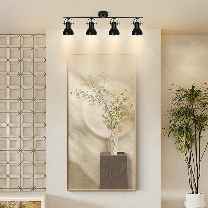 4-Light Track Lighting Kit 36" Kitchen Track Lighting Fixtures Ceiling with 4 Rotatable Light Heads, Track Lights Ceiling Mount Industrial Track Light for Living Room Bedroom Bar Hallway Office