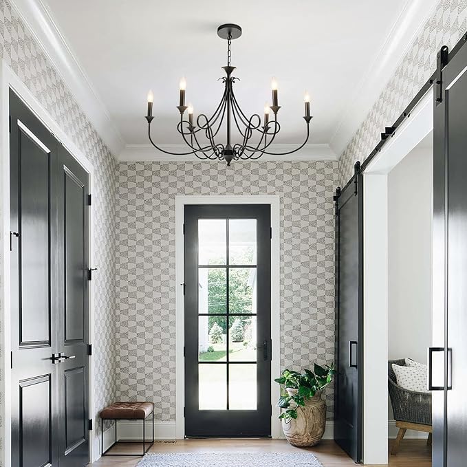 Modern 6-Lights Black Chandelier Large 36.6in Farmhouse Chandeliers Candle Dining Room Light Fixture for Living Room Kitchen Island Foyer Bedroom