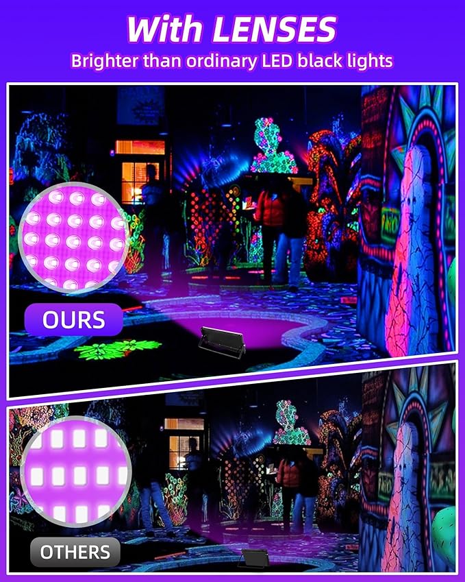 THECHAM 50W LED Black Lights IP66 Waterproof Black Light Outdoor with 5.9ft Plug+Switch, Flood Blacklight for Halloween Glow in The Dark Party Stage Light Neon Glow Birthday 4 Pack