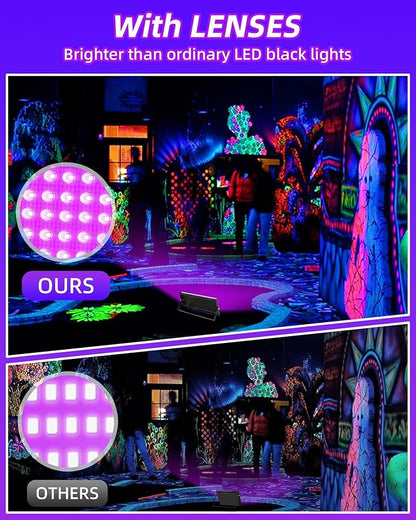 THECHAM 50W LED Black Lights IP66 Waterproof Black Light Outdoor with 5.9ft Plug+Switch, Flood Blacklight for Halloween Glow in The Dark Party Stage Light Neon Glow Birthday 4 Pack