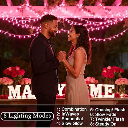 Pooqla Pink String Lights, 200 LED 66 ft Pink Lights Valentines Day Decorations, 8 Modes Pink Fairy Light Plug in for Home Yard Patio Wedding Party Christmas Mother's Day Decoration