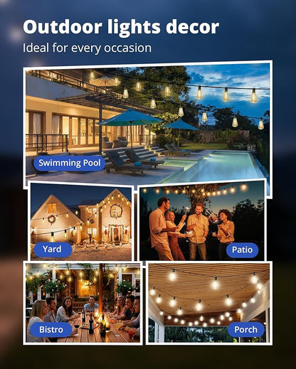 VIPAR Outdoor String Lights, 100FT 52 ST38 Bulbs Patio Lights Outdoor Waterproof, Shatterproof Vintage Edison LED Outside Hanging Light for Backyard, Porch, Garden, Deck, Bistro, 2700K Dimmable
