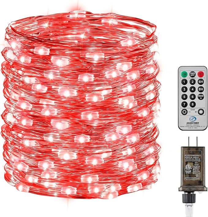 Minetom Fairy Lights with Remote, 66 Feet 200 Led Firefly String Lights Plug in for Bedroom Home Wall Ceiling Christmas Tree Wreath Craft Wedding Party Indoor Outdoor Decoration,Red