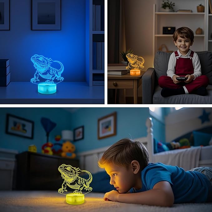 OkiyiD Bearded Dragon Night Light 3D Illusion Lamp - 16 Color Changing Remote Control, Unique Gifts for Boys Girls, Cool Bearded Dragon Lizard Tank Accessory Decor Gifts for Pet Lovers