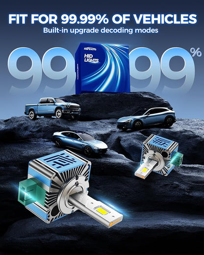 Marsauto D3S D3R LED Bulbs, 800% Brightness, 30,000 LM 6500K Bulb for HID Replacement, Plug and Play Driving Light Bulbs, Pack of 2