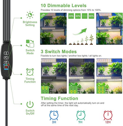 Grow Lights for Indoor Plants,644 LEDs Grow Light for Seed Starting,10 Dimmable Levels Ultra-Thin Panel Full Spectrum Plant Lights for Indoor Growing,Auto On Off Timing 3 9 12Hrs(4pcs)