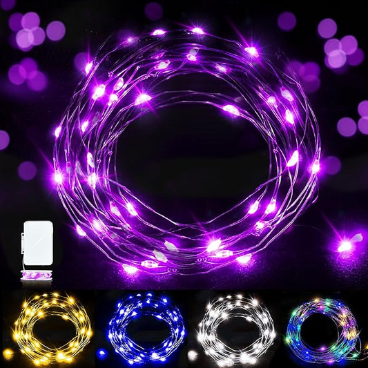Aogist LED Fairy Lights, 16 ft 50 LEDs Firefly Lights Battery Operated String Lights for Bedroom DIY Mason Jar Wedding Party Halloween Christmas Festival Decoration (1, Purple)