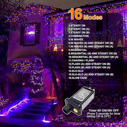 LAMPHOME Orange Purple Green Halloween String Lights Outdoor, 32.5FT 100 LED Waterproof Christmas Lights with 16 Lighting Modes for Halloween Garden Party Christmas Xmas Tree Lights Decor