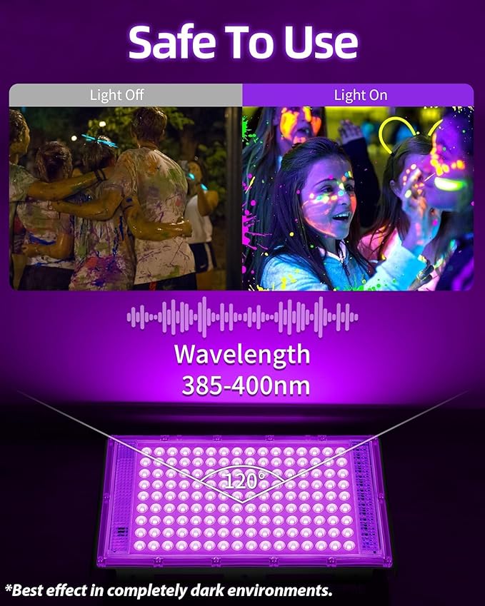 THECHAM 150W LED Black Lights IP66 Waterproof Black Light Outdoor with 10ft Plug+Switch, Flood Blacklight for Halloween Glow in The Dark Party Stage Light Neon Glow Birthday 2 Pack