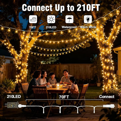 210 LEDs Warm White LED String Lights – 70FT Transparent Wire, Waterproof & Connectable Christmas Tree Lights for Indoor Outdoor Holiday Décor