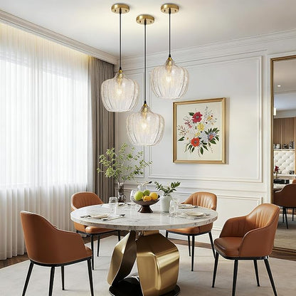 Modern Gold Pendant Light, Clear Glass Farmhouse Kitchen Island Pendant Light Fixture Adjustable Vintage Hanging Ceiling Light for Dining Room Corridor 9.45 inch 1 Pack, UL Certification