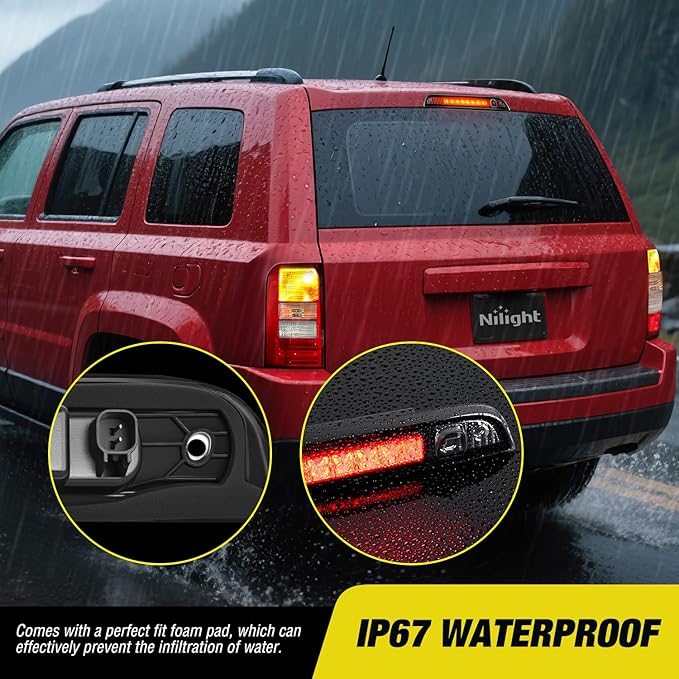 Nilight Third Brake Light Tail High Mount 3rd Stop Lights Smoked Lens Compatible with Jeep Patriot 2007 2008 2009 2010 2011 2012 2013 2014 2015 2016 2017 Van SUV Rear Center Cab Lamp