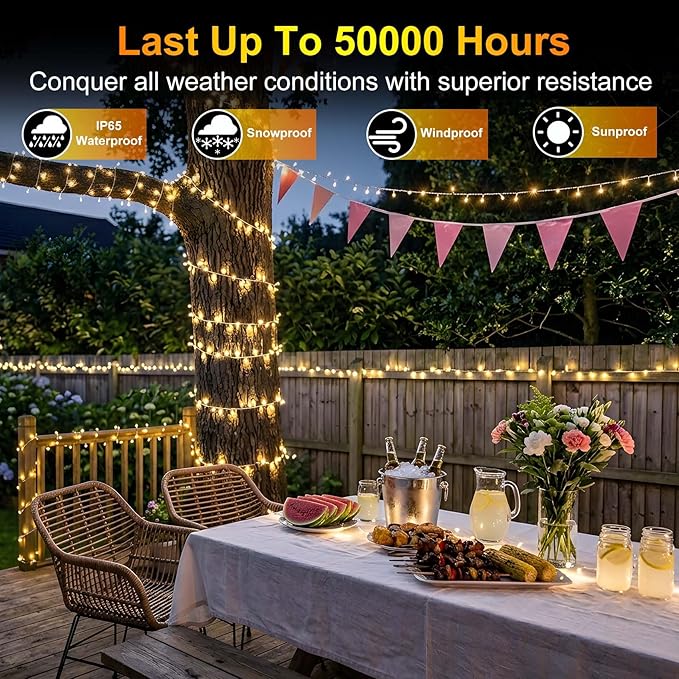 1500 LED Christmas Lights Outdoor Use, 470ft 12 Modes Warm White LED String Lights with Timer Dimmable, Waterproof Christmas Lights for Tree Xmas Patio Yard Fence Balcony Garden Decorations