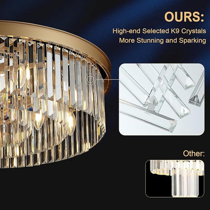 A AXILIXI Gold Crystal Chandeliers 30" Modern Round Chandelier 12-Lights 3-Tier Crystal Ceiling Chandelier Light Fixture Brass Luxury Crystals Chandeliers for Dining Room High Ceilings Entryway Foyer