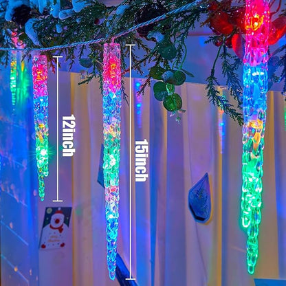 Brightown Icicle Lights Outdoor with Remote, 20ft 100 LED 20 Tubes Connectable Ice Shape Hanging Christmas Lights for Tree Patio Roof Holiday Decor, Multicolor