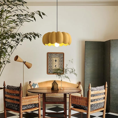 JAYMP Yellow Pumpkin Shape Pendant Light for Dining Room Kitchen Island Hallway Farmhouse Style Hanging Lamp E26 Base, 40cm/15.8in