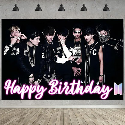 Bangtan Boys Birthday Party Decoration,Boy Band Party Photo Background 5 x 3 FT and 18 Pcs Balloon,Merch Party Backdrop Supplies