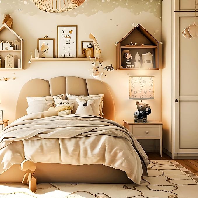 Hamucd Small Bear Table Lamp for Bedroom Nightstand Decor,Animal Nursery Single Bedside Lamp for Kid Study Room,Cute Desk Lamp for Boy Girl Toddler Play Room (Brown)