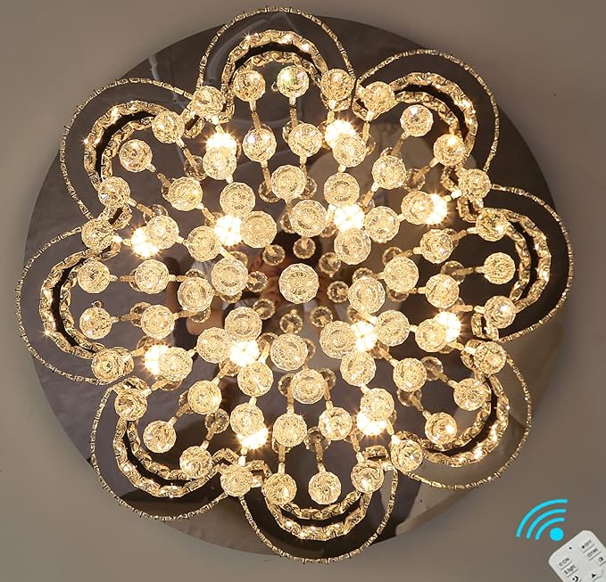 Flashing God W40inches Modern Chandeliers for Living Room LED Crystal Chandelier Light Fixtures Flush Mount Chandeliers Ceiling Chandelier for Bedroom Foyer Hallway Dining Room
