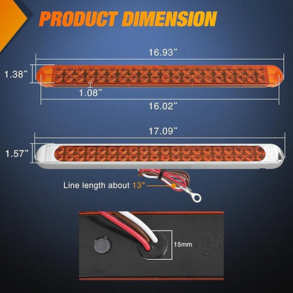 Nilight LED Tail Light 2PCS 17 Inch 40LED Amber Running Tail Turn Signals Lights w/Chrome Bezel Waterproof Surface Mount for 12V Towing Trailer Truck RV Camper Boat