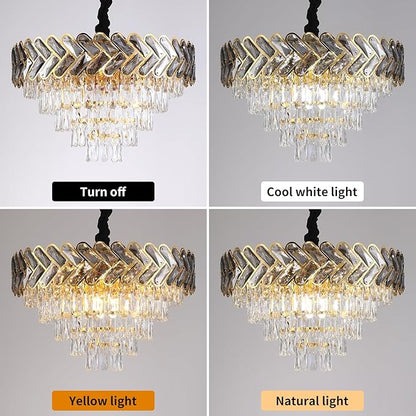 Modern Crystal Chandelier Gold,24" Round Crystals Chandeliers for Dining Room Top K9 Adjustable Ceiling Light Fixture 5-Tier Crystal Pendant Lamp 9-Light for Living Room Foyer Staircase