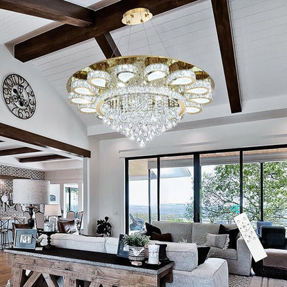 HAIXIANG Glam Crystal Chandelier for Living Room Dining Room Lights Sloped Ceiling Light Fixtures Luxury Modern Remote Dimmbale Lighting Gold 40 Inches