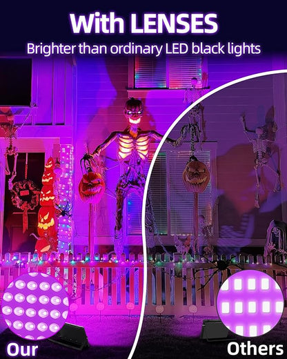 THECHAM 100W LED Black Lights IP66 Waterproof Black Light Outdoor with 5.9ft Plug+Switch,Flood Blacklight for Halloween Glow in The Dark Party Stage Light Neon Glow Birthday 2 Pack