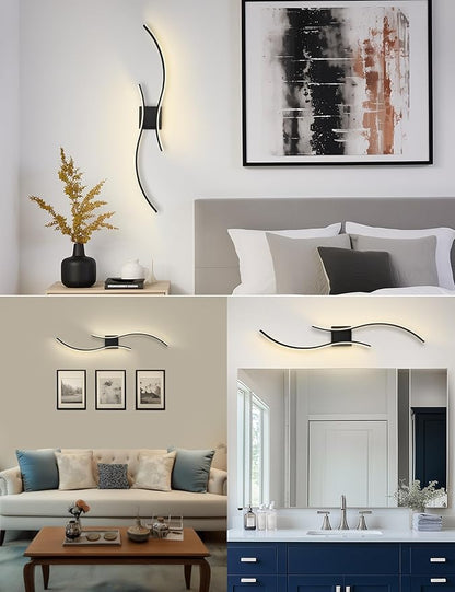 DORESshop Battery Operated Wall Sconces Set of 2, Modern Wireless Rechargeable Wall Lights with Stepless Dimming,3000k-6000K, Sconce Wall Decor for Living Room, Hallway, Bedroom, Black 39in