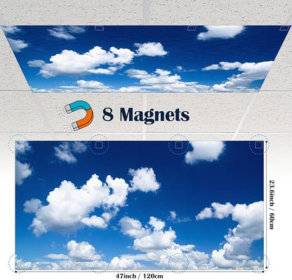6 Pcs Fluorescent Light Covers for Ceiling Lights with 48 Magnets Decorative Magnetic Light Filters for Classroom Office Kitchen Decoration(Blue Sky)