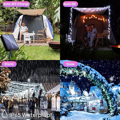 New Upgraded Solar Christmas String Lights Outdoor Waterproof 2 Pack Total 144ft 400 Led Solar & USB Rechargeable 19 Mode Solar Power Fairy Lights for Outside Yard Patio Garden Party Xmas Decor, White