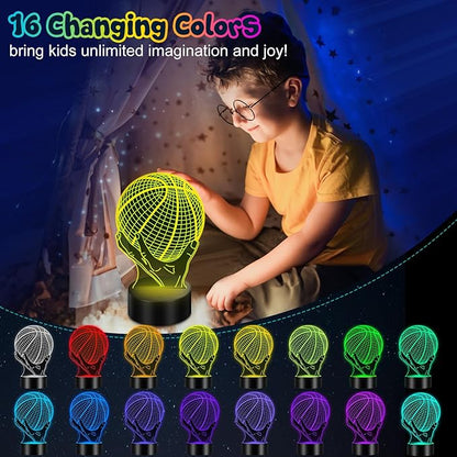Linkax Basketball Gifts for Teens Boys Girls, Light Up 3D Illusion Night Light with 16 Colors Remote, Boy Toys for Ages 8-13, Xmas Birthday Gifts Basketball Accessories Room Decor Idea