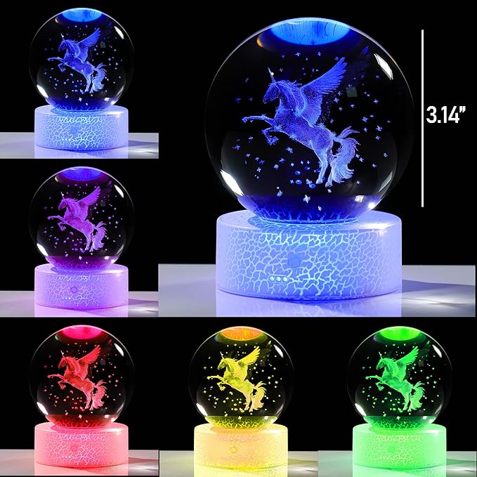 JEWUNO 3D Unicorn Gifts for Women - Crystals Ball Figurines Decor Glass Animals Stuff for Room Birthday Keepsake Paperweight