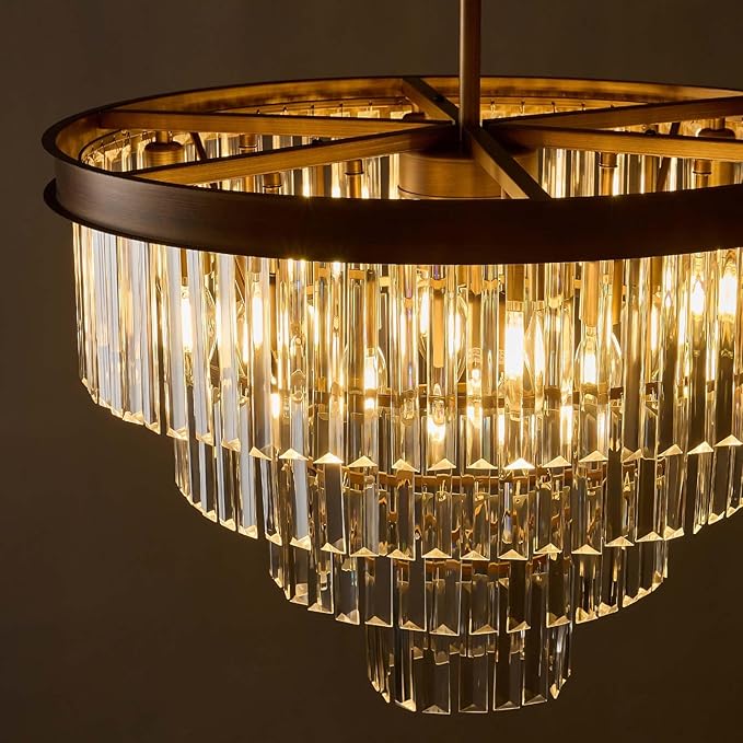 Modern Crystal Chandeliers For Dining Room: 24 Inch Antique Copper Vintage Chandelier Over Table - 4 Tiers Round Ceiling Pendant Lighting Fixture For Living Room Kitchen Island Bedroom Entryway Foyer