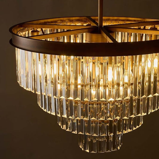 Modern Crystal Chandeliers For Dining Room: 24 Inch Antique Copper Vintage Chandelier Over Table - 4 Tiers Round Ceiling Pendant Lighting Fixture For Living Room Kitchen Island Bedroom Entryway Foyer