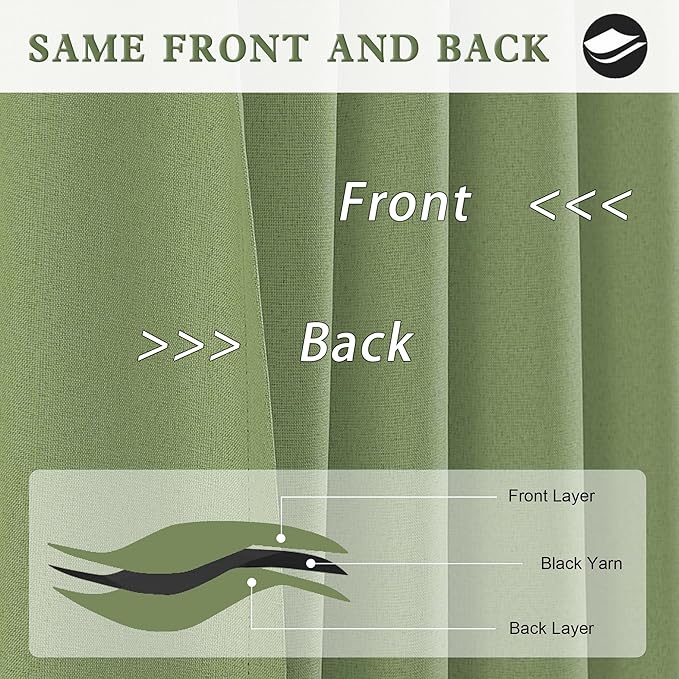 DUALIFE Back Tab Curtains 132 Inch Length-Pocket Hook Belt Linen Long Drapes for High Ceiling Loft Living Room Thermal Insulated Light Blocking Drapes for Bedroom 2 Panels Set 50X132 Inches Sage Green