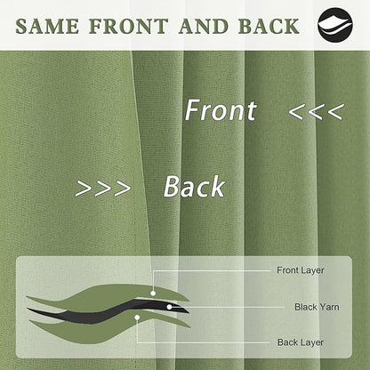DUALIFE Back Tab Curtains 132 Inch Length-Pocket Hook Belt Linen Long Drapes for High Ceiling Loft Living Room Thermal Insulated Light Blocking Drapes for Bedroom 2 Panels Set 50X132 Inches Sage Green