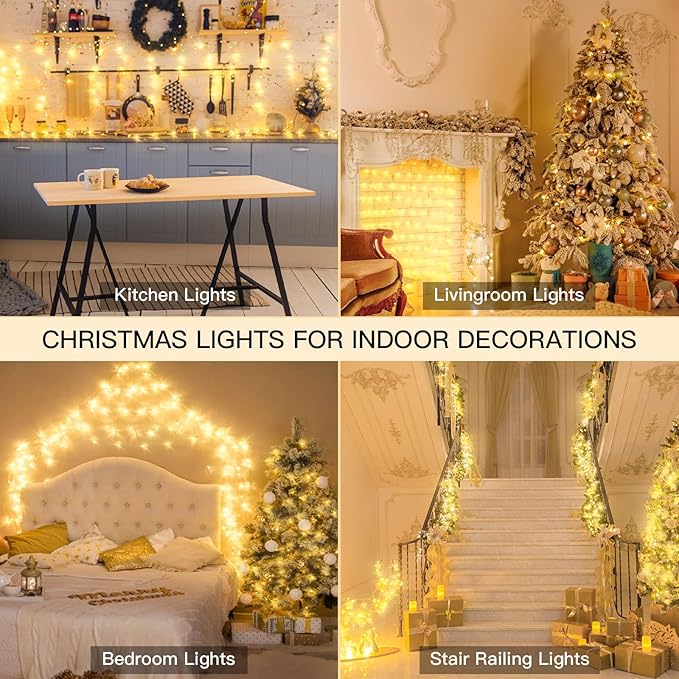 suddus Indoor String Lights with Remote, Warm White Christmas Lights Plug in with Timer, 33ft 100 LED Twinkle Fairy Lights for Bedroom Dorm Xmas Tree Wreath Wedding Garden Party Outdoor Decorations