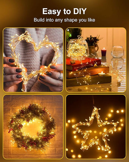 Fairy Lights Battery Operated, 60 LED Fairy String Lights Waterproof Silver Wire 5 Feet Firecracker Starry Light for DIY Wreath Home Wedding Bedroom Mason Jar Holiday Christmas Ramadan Decorations