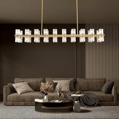 Gold Rectangular Crystal Chandelier for Dining Room, 53 in Light Fixture Chandelier Over Table, Modern Crystal Chandelier Pendant Light for Kitchen Island Living Room