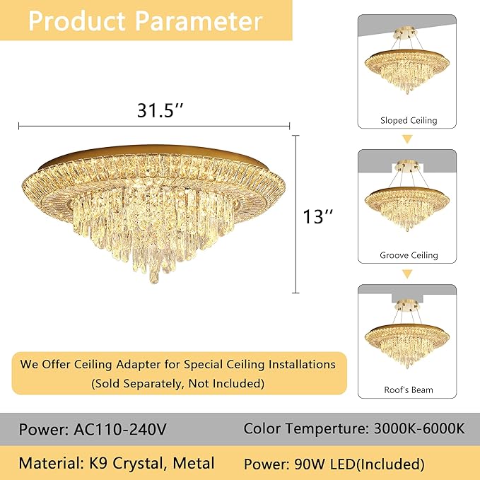 Modern Gold Crystal Chandelier LED Ceiling Light Fixture Raindrop Chandeliers Dimmable Lighting for Living Room Dining Room Entryway Bedroom