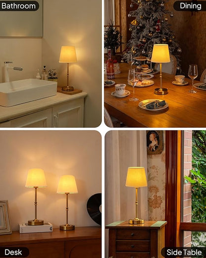 EppieBasic Cordless Table Lamp Rechargeable: Fast Charging & Long Lasting - 2700K Warm Light Small Vintage Gold Lamps - Dinning Living Room Bedroom - Beige Shade